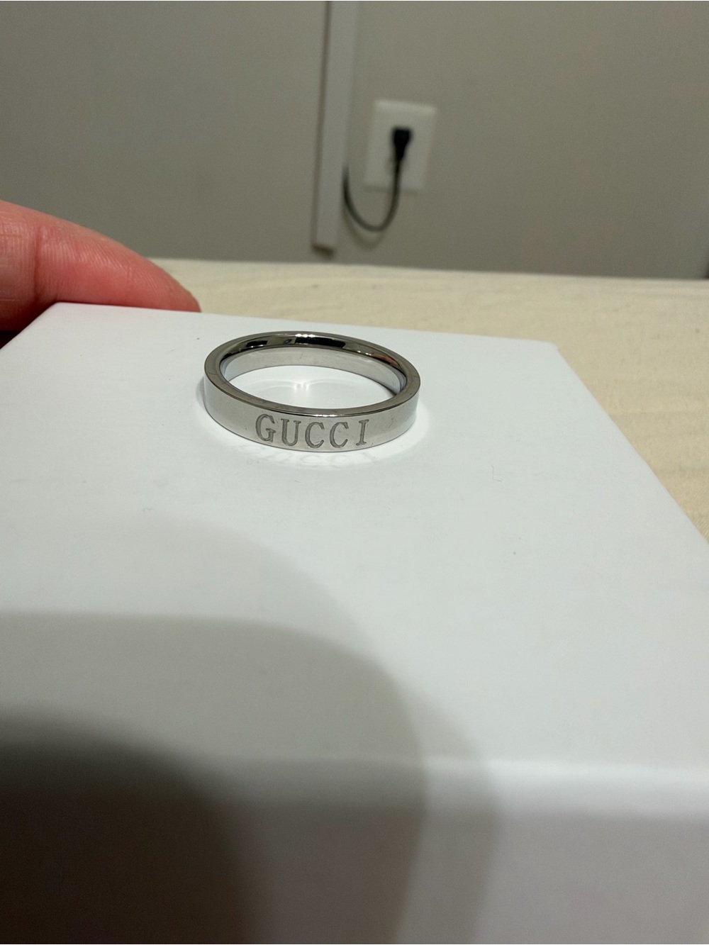 Gucci Stainless Steel Logo Band Ring - Silver